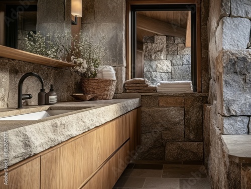 Rustic Stone Bathroom Vanit...