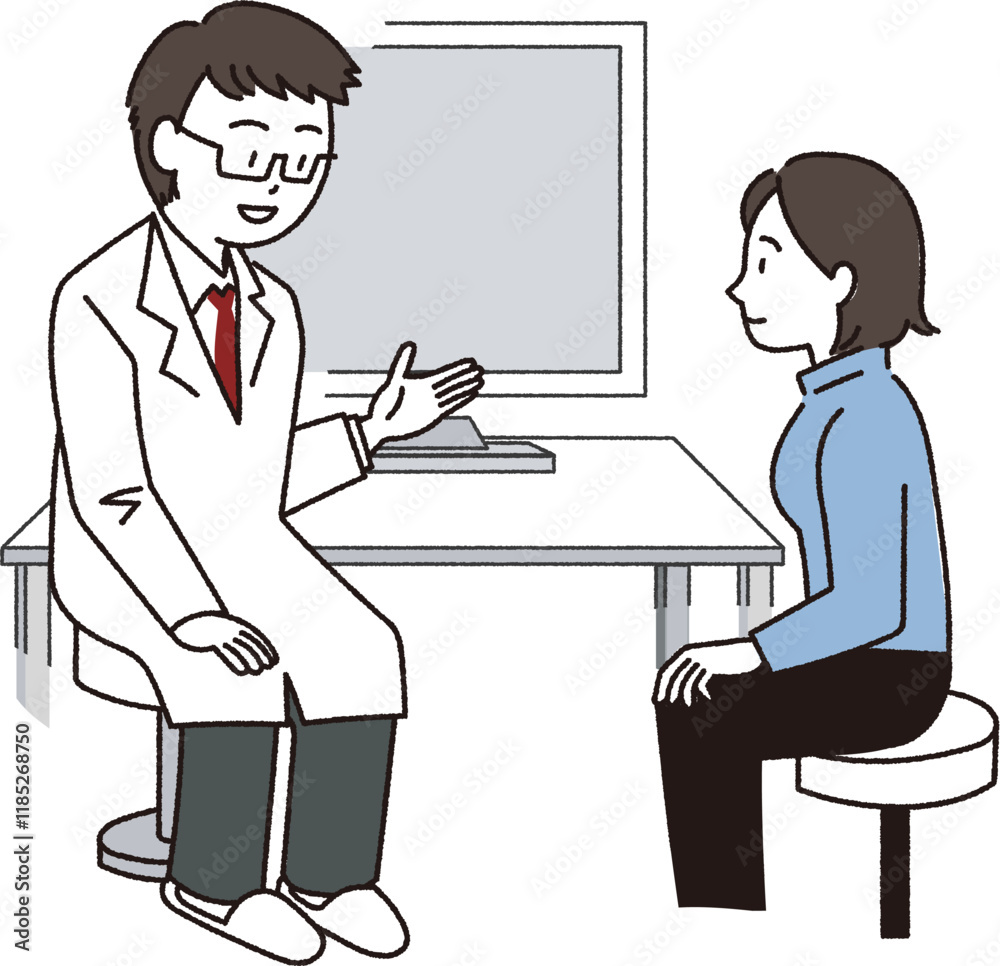 病院で医師から診断や説明を受ける女性のイラスト