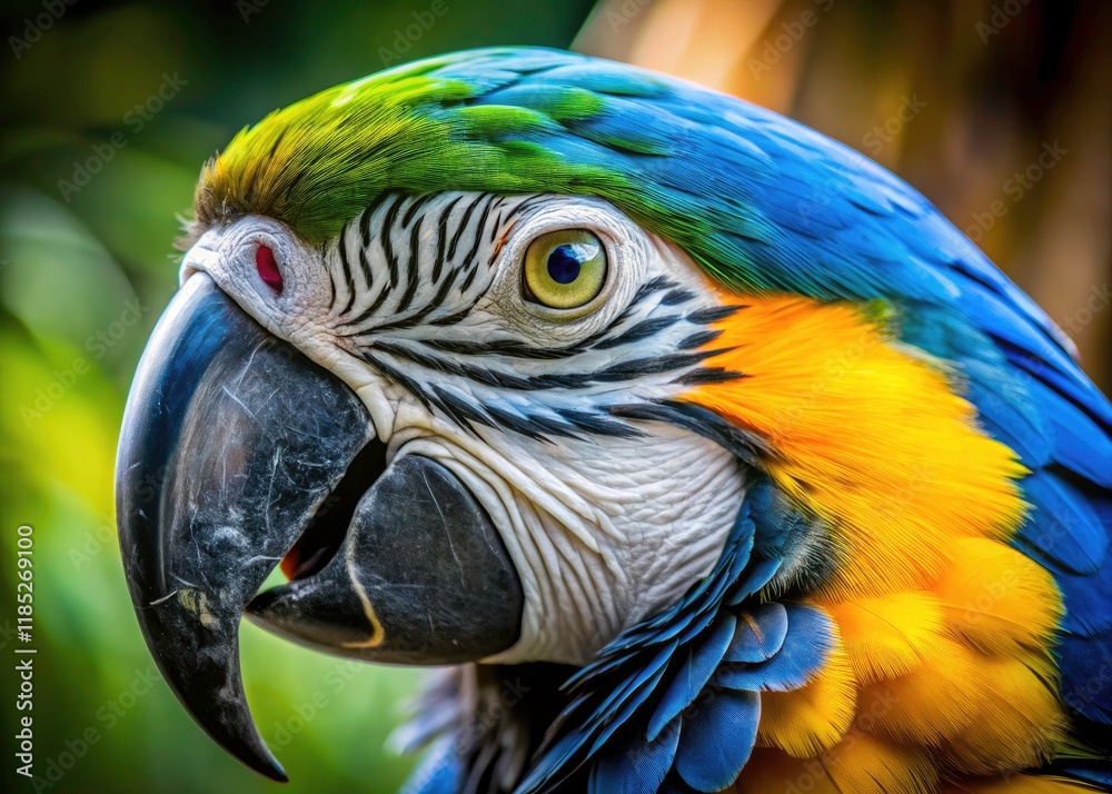 Close-up slow motion reveals a majestic blue and yellow macaw's eye. Close-up slow motion reveals a majestic blue and yellow macaw's eye.