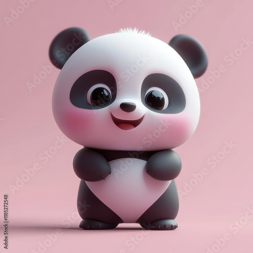 Cute Cartoon Panda Character 3D Rendering Soft Lighting Pastel Colors Playful Pose