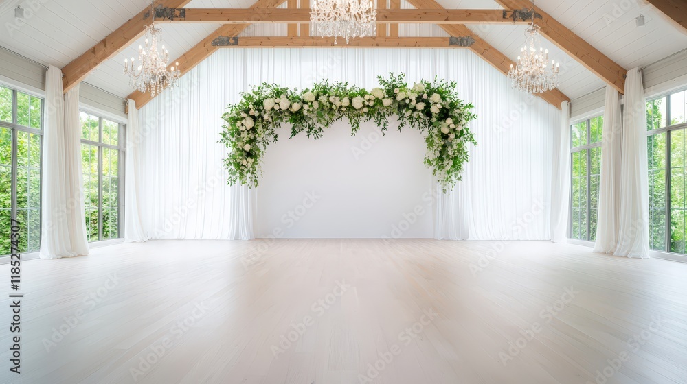 Fototapeta premium A large, empty room with a white wall and a white archway