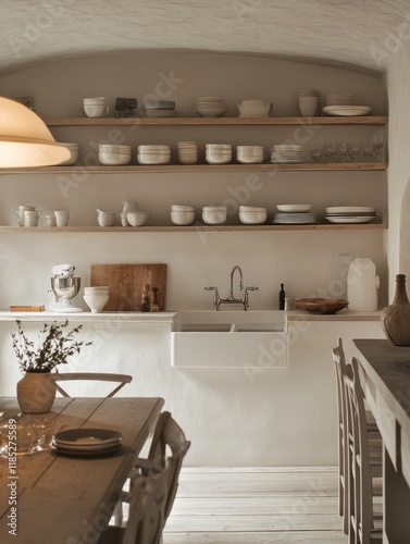 Rustic Kitchen With White D...