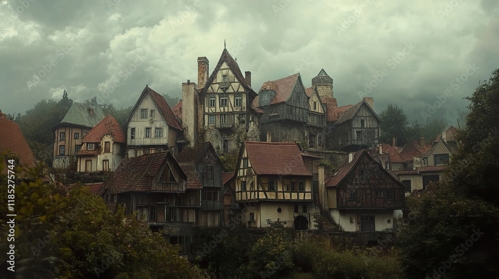 Enchanted Medieval Village: A Dark Fairytale Landscape Enchanted Medieval Village: A Dark Fairytale Landscape