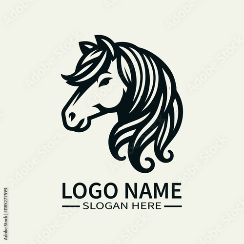 Beautiful Horse Hair Logo Design, Elegant Horse Mane Logo, Horse with Flowing Mane Logo, Equine Beauty Logo, Majestic Horse Logo