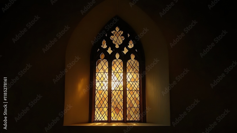 A Gothic-style window with intricate stone tracery, moody and atmospheric lighting, A Gothic-style window with intricate stone tracery, moody and atmospheric lighting,
