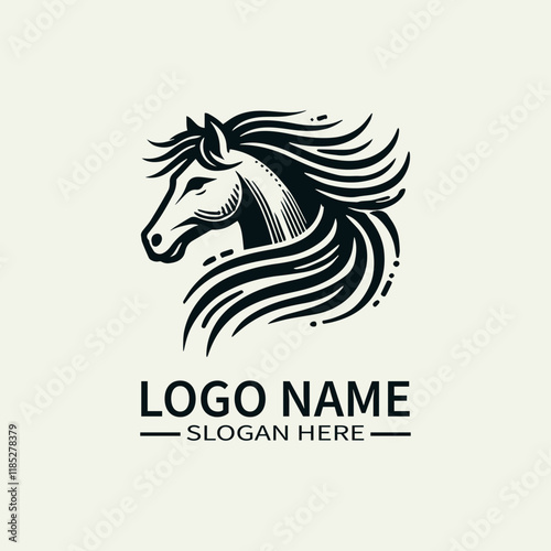 Beautiful Horse Hair Logo Design, Elegant Horse Mane Logo, Horse with Flowing Mane Logo, Equine Beauty Logo, Majestic Horse Logo