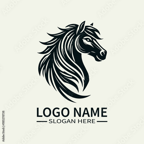 Beautiful Horse Hair Logo Design, Elegant Horse Mane Logo, Horse with Flowing Mane Logo, Equine Beauty Logo, Majestic Horse Logo