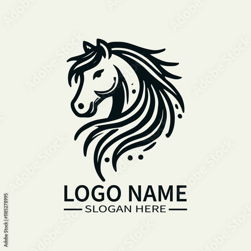 Beautiful Horse Hair Logo Design, Elegant Horse Mane Logo, Horse with Flowing Mane Logo, Equine Beauty Logo, Majestic Horse Logo