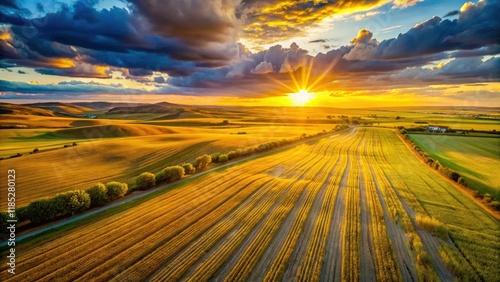 Lethbridge Alberta Sunset Drone Photography: Timothy Grass Field Aerial View photo
