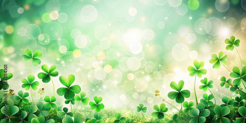 Modern Holiday Blank Canvas with Green Clover Accents and Bokeh Effect for Elegant Decoration and Festive Vibes Modern Holiday Blank Canvas with Green Clover Accents and Bokeh Effect for Elegant Decoration and Festive Vibes