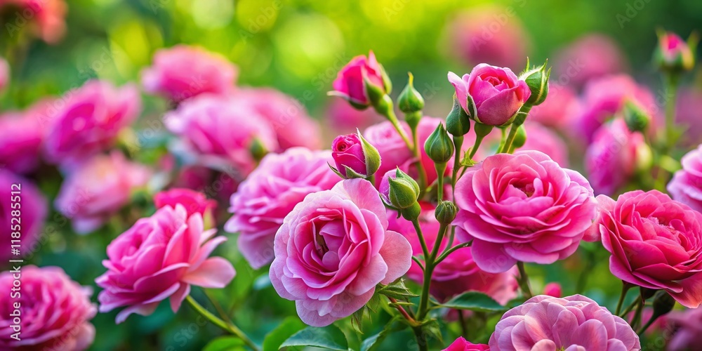 Lush Pink Rose Inflorescence Close-Up: Tilt-Shift Miniature Garden Bloom Lush Pink Rose Inflorescence Close-Up: Tilt-Shift Miniature Garden Bloom