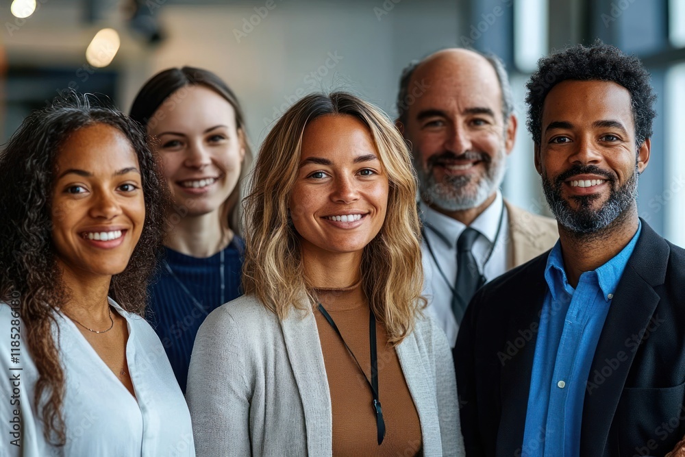 Diverse group of professionals collaborating in modern office environment showcasing teamwork and positive emotions Diverse group of professionals collaborating in modern office environment showcasing teamwork and positive emotions