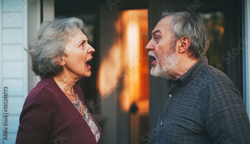 Senior couple arguing loudly