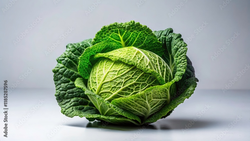 Fototapeta premium Ripe Cabbage Isolated on White Background - Fresh, Organic, Healthy Produce, Minimalist Photography, Natural Food, Culinary Use, Diet, Vegetarian, Green Vegetable, Healthy Eating