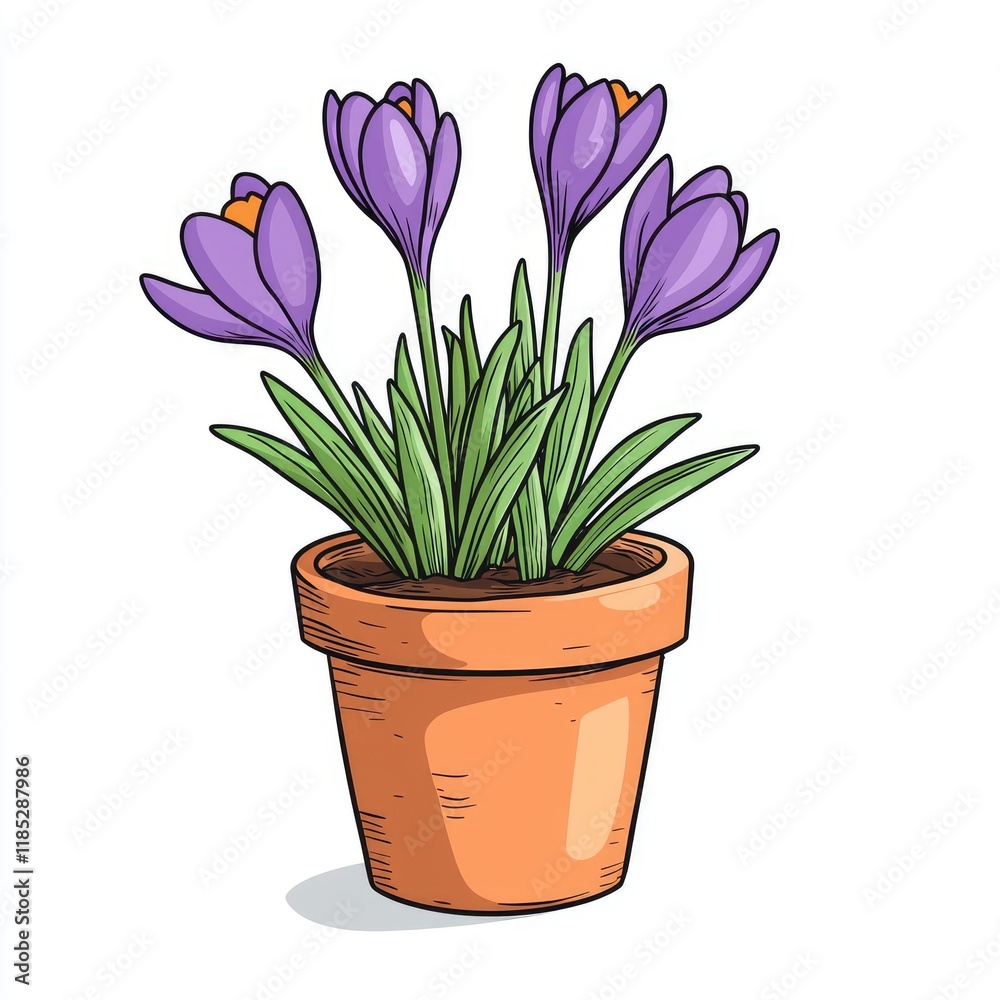 Obraz premium Stunning Purple Crocus in Terracotta Pot: A Springtime Delight