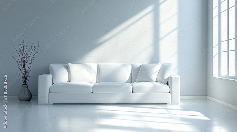 Sunlit Minimalist Living Room with White Sofa and Simple Decor Sunlit Minimalist Living Room with White Sofa and Simple Decor