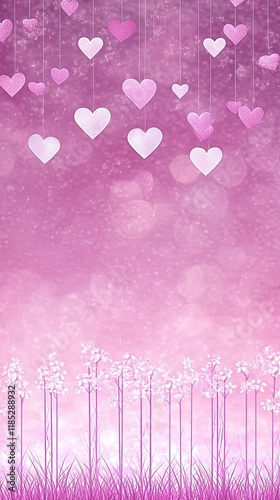 Soft Pink Glow with Dangling Heart Bokeh