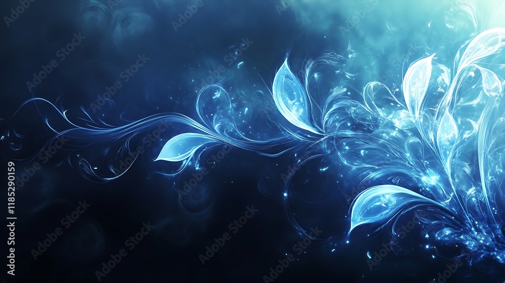 Obraz premium Abstract Blue Floral Design Glowing Lightscape