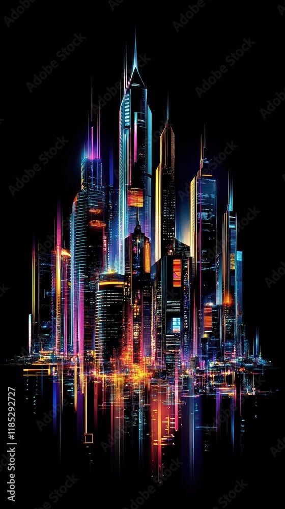 Fototapeta premium Neon Cityscape A Vibrant Digital Metropolis at Night