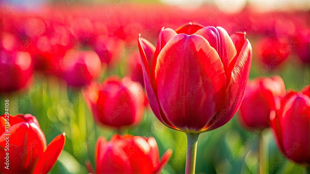 Red Tulip Closeup, Blooming Tulips Field, Spring Flowers, Floral Photography, Nature Background Red Tulip Closeup, Blooming Tulips Field, Spring Flowers, Floral Photography, Nature Background