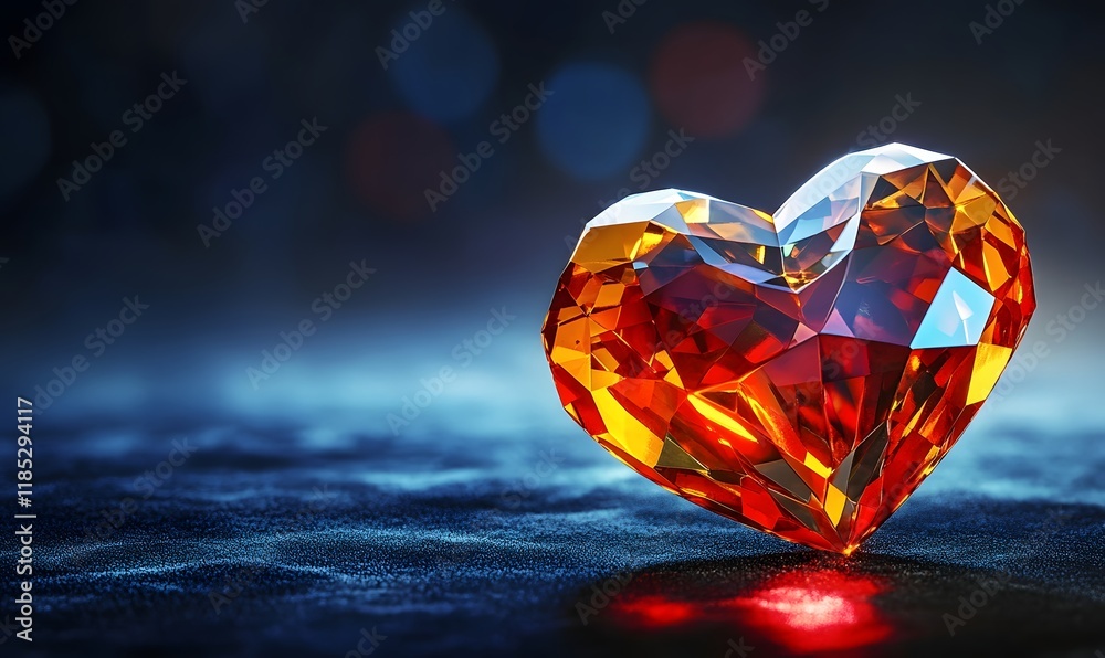 Sparkling amber heart-shaped gemstone on dark surface. Sparkling amber heart-shaped gemstone on dark surface.