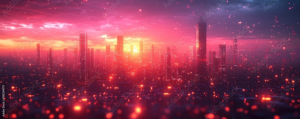 Obraz premium Futuristic Digital Background for Cyberpunk Art Technology Neural Networks Artificial Intelligence Data Transfer Encryption Virtual City