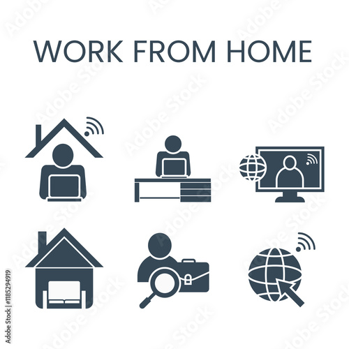 Freelance and Work at Home Icons. Remote Jobs. Vector Stock Illustration