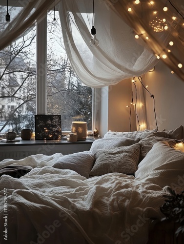 Cozy bedroom scene with fai...
