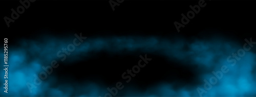 Blue smoke on the floor, mist in the room or on the stage. Fog atmosphere effect. Vector illustration.