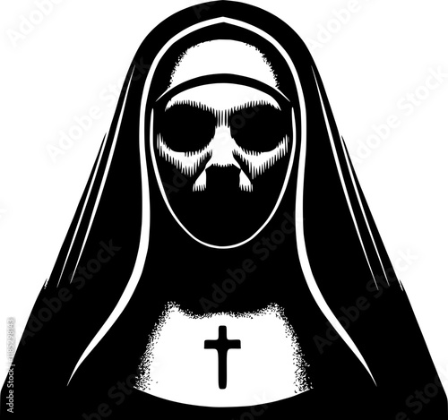 scary horror nun in black and white vector