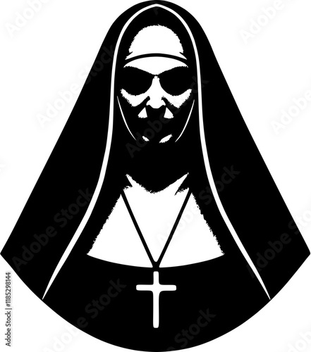 scary horror nun in black and white vector
