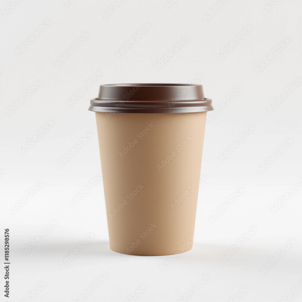 A simple, blank kraft paper coffee cup isolated on white. Perfect for branding, cafes, or eco-friendly packaging.