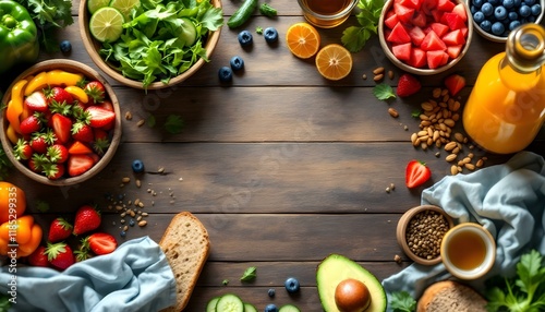 Fototapeta Naklejka Na Ścianę i Meble -  Healthy Eating: A Vibrant Collection of Fresh Fruits, Vegetables, and Ingredients