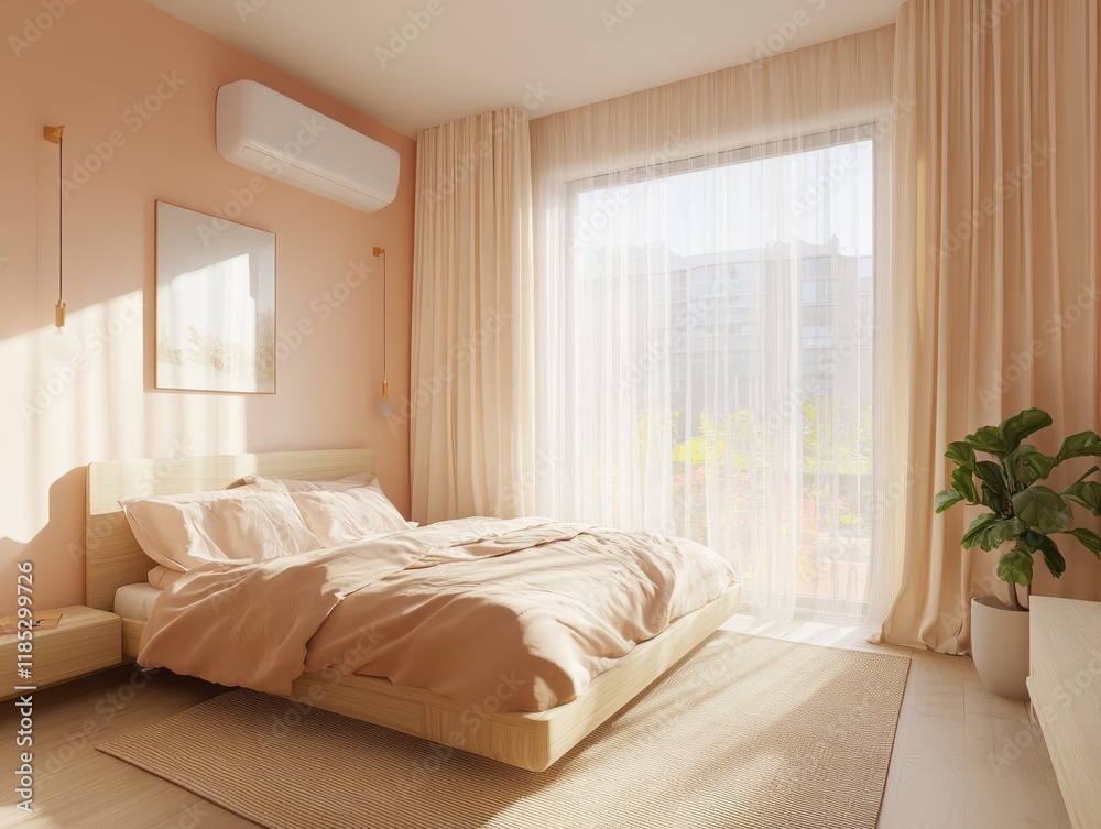Fototapeta premium Modern Minimalist Bedroom Design With Natural Light