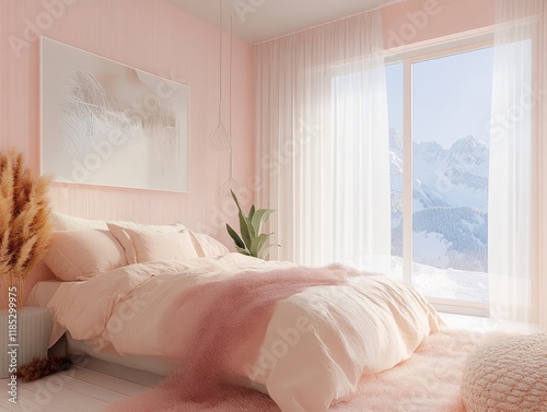 Serene Pink Bedroom with Mo...