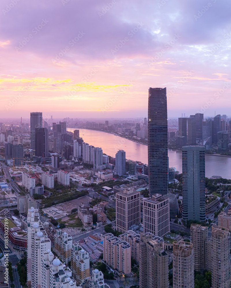 Obraz premium Aerial view of shanghai skyline at sunrise