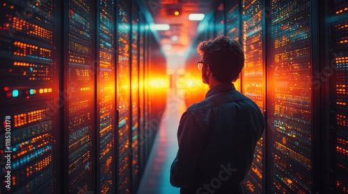 Data Center Technician:  A Silhouette of Innovation Amidst the Glowing Servers