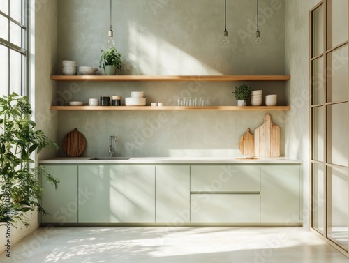 Modern Minimalist Kitchen Design With Light Green Cabinets