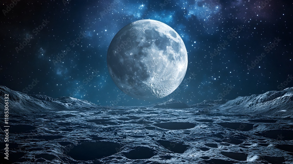 Fototapeta premium Majestic Moon Above Cratered Lunar Landscape