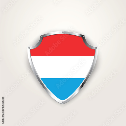 Luxembourg flag on a shiny shield. Luxembourg flag. Vector illustration. 