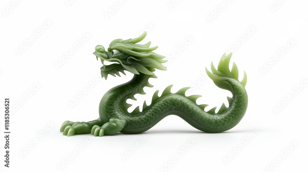 Fototapeta premium Elegant Green Dragon Sculpture in a Stylized Design Perfect for Home Decor or Artistic Display with Intricate Details and Serpentine Form