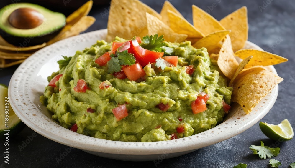 Delicious Guacamole with Tortilla Chips Ready to Serve Delicious Guacamole with Tortilla Chips Ready to Serve
