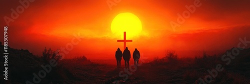 Wallpaper Mural A Group of People in Prayer with Arms Raised in Front of a Cross at Sunrise Emphasizing Community Hope and Faith Torontodigital.ca