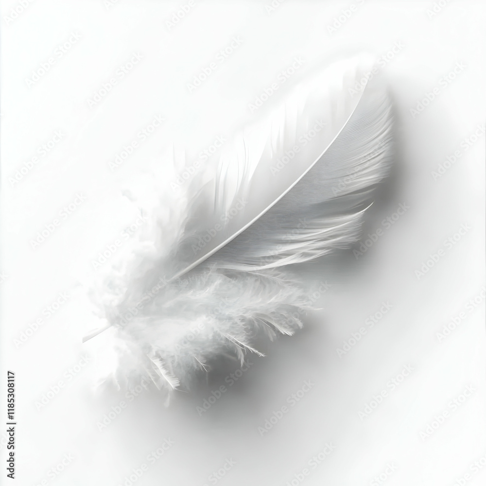 White feather floats, studio shot, minimal background, peace concept White feather floats, studio shot, minimal background, peace concept