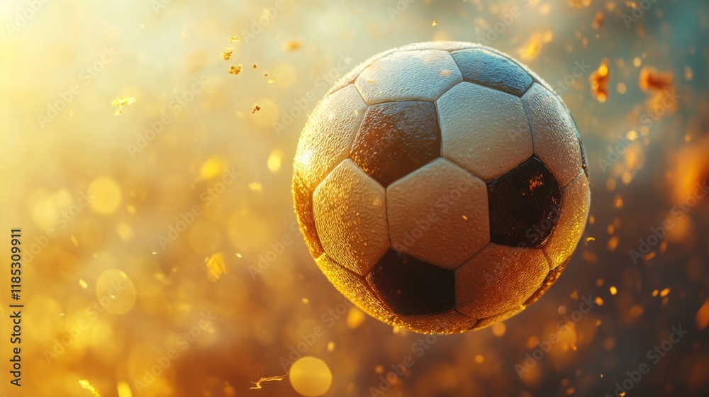 Fototapeta premium Dynamic Soccer Ball in Golden Light