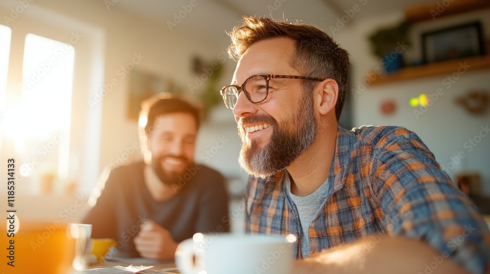 Loving moments shared over coffee at home with warmth and laughter Loving moments shared over coffee at home with warmth and laughter