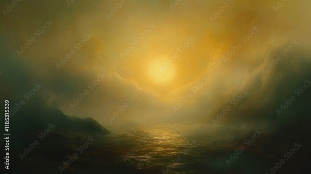 Golden Sunset over Calm Sea, Peaceful Landscape Golden Sunset over Calm Sea, Peaceful Landscape