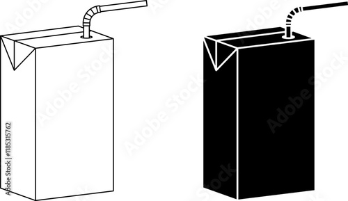 juice box with straw icon set