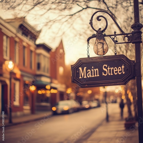 Main Street sign, cute small town is visible in the background.