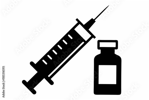 vaccine and syringe  silhouette vector